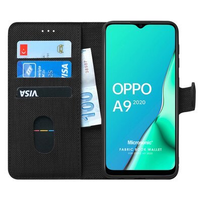 Microsonic Oppo A9 2020 Kılıf Fabric Book Wallet Siyah