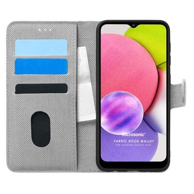 Microsonic Samsung Galaxy A03s Kılıf Fabric Book Wallet Gri