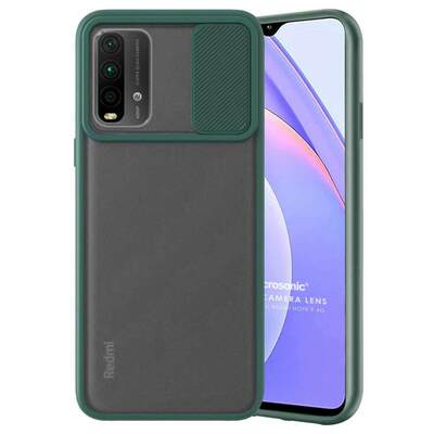 Microsonic Xiaomi Redmi Note 9 4G Kılıf Slide Camera Lens Protection Koyu Yeşil