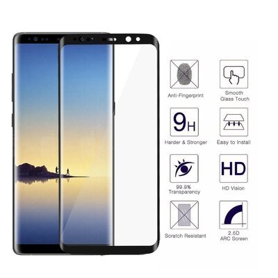 Microsonic Samsung Note 8 Kavisli Temperli Cam Ekran Koruyucu Film Siyah