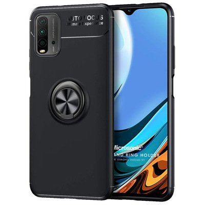 Microsonic Xiaomi Redmi 9T Kılıf Kickstand Ring Holder Siyah