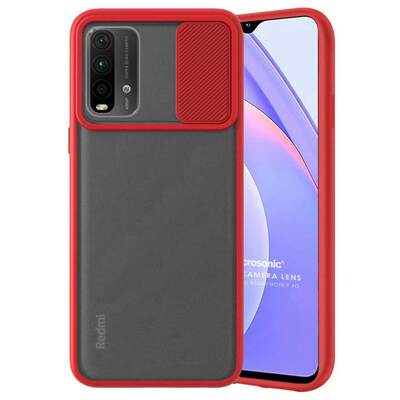 Microsonic Xiaomi Redmi Note 9 4G Kılıf Slide Camera Lens Protection Kırmızı