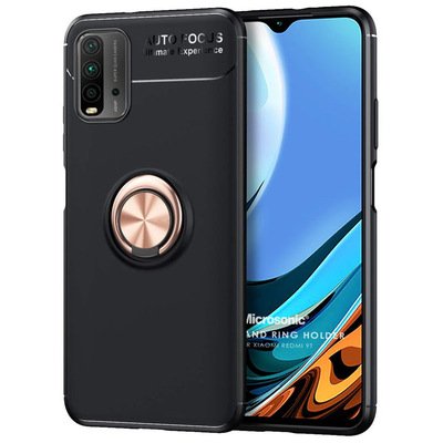 Microsonic Xiaomi Redmi 9T Kılıf Kickstand Ring Holder Siyah Rose