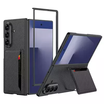Microsonic Samsung Galaxy Z Fold 7 Kılıf LuxGrip Wallet Carbon Siyah