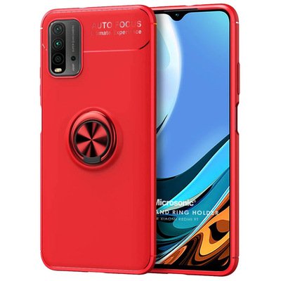 Microsonic Xiaomi Redmi 9T Kılıf Kickstand Ring Holder Kırmızı