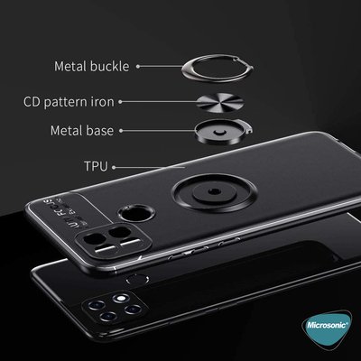 Microsonic Oppo A15s Kılıf Kickstand Ring Holder Kırmızı