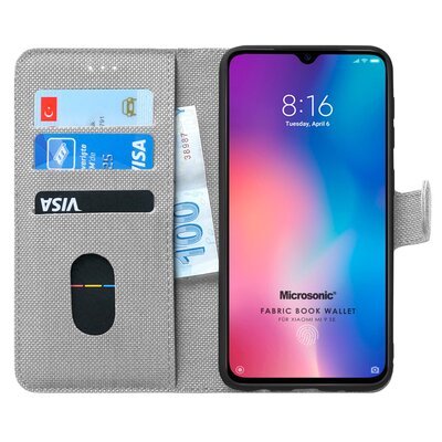 Microsonic Xiaomi Mi 9 SE Kılıf Fabric Book Wallet Gri