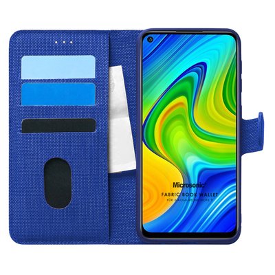 Microsonic Xiaomi Redmi Note 9 Kılıf Fabric Book Wallet Lacivert