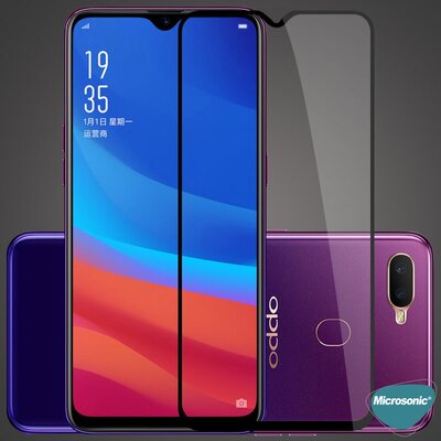 Microsonic Oppo A12 Kavisli Temperli Cam Ekran Koruyucu Film Siyah