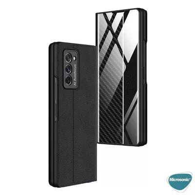 Microsonic Samsung Galaxy Z Fold 2 Kılıf Carbon Fiber BookStyle Siyah