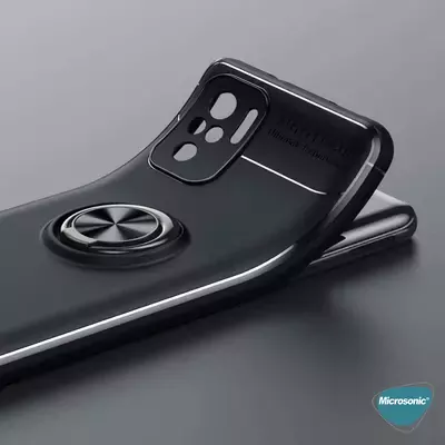 Microsonic Xiaomi Poco M5s Kılıf Kickstand Ring Holder Siyah