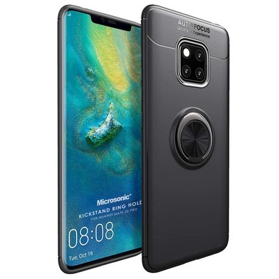 Microsonic Huawei Mate 20 Pro Kılıf Kickstand Ring Holder Siyah