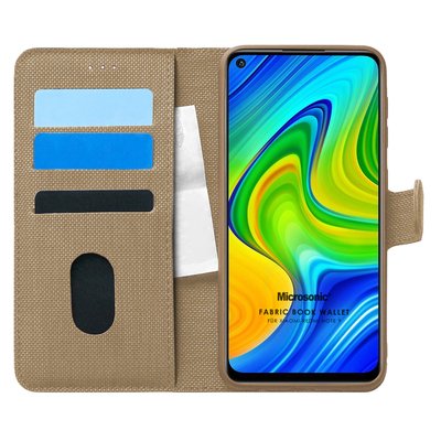 Microsonic Xiaomi Redmi Note 9 Kılıf Fabric Book Wallet Gold