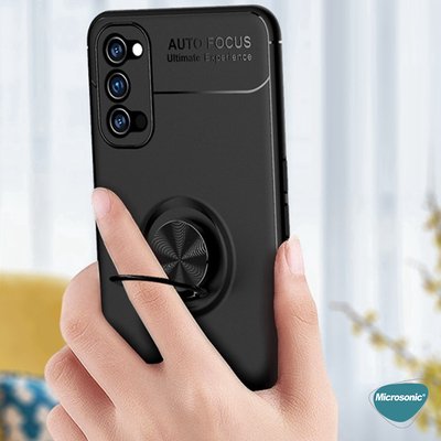 Microsonic Oppo Reno 5 5G Kılıf Kickstand Ring Holder Siyah Rose