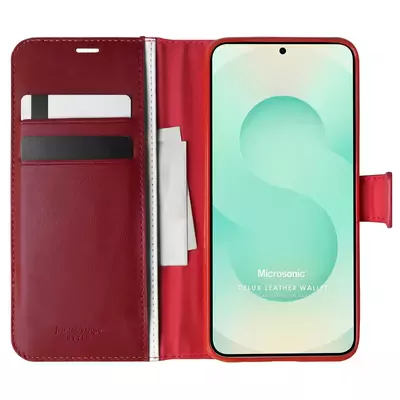 Microsonic Samsung Galaxy S25 FE Kılıf Delux Leather Wallet Kırmızı