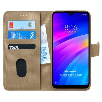 Microsonic Xiaomi Redmi 7 Kılıf Fabric Book Wallet Gold