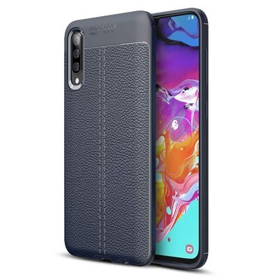 Microsonic Samsung Galaxy A70 Kılıf Deri Dokulu Silikon Lacivert