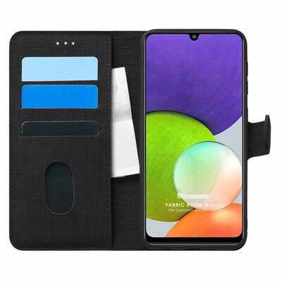 Microsonic Samsung Galaxy M22 Kılıf Fabric Book Wallet Siyah