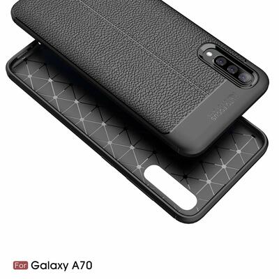 Microsonic Samsung Galaxy A70 Kılıf Deri Dokulu Silikon Gri