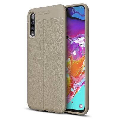 Microsonic Samsung Galaxy A70 Kılıf Deri Dokulu Silikon Gri