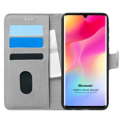 Microsonic Xiaomi Mi Note 10 Lite Kılıf Fabric Book Wallet Gri