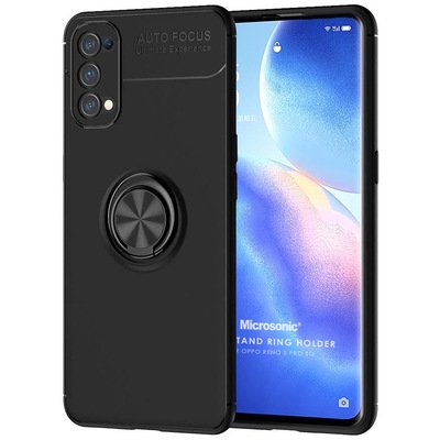 Microsonic Oppo Reno 5 Pro 5G Kılıf Kickstand Ring Holder Siyah