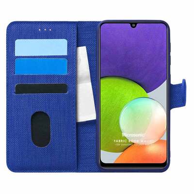 Microsonic Samsung Galaxy M22 Kılıf Fabric Book Wallet Lacivert