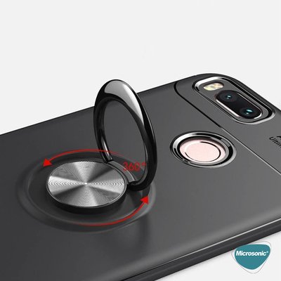 Microsonic Xiaomi Mi A1 Kılıf Kickstand Ring Holder Siyah Rose