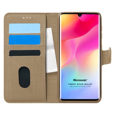 Microsonic Xiaomi Mi Note 10 Lite Kılıf Fabric Book Wallet Gold