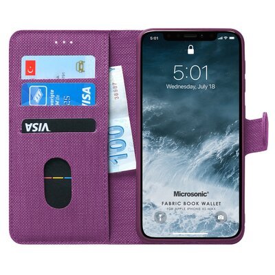 Microsonic Apple iPhone X Kılıf Fabric Book Wallet Mor