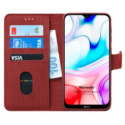 Microsonic Xiaomi Redmi 8 Kılıf Fabric Book Wallet Kırmızı