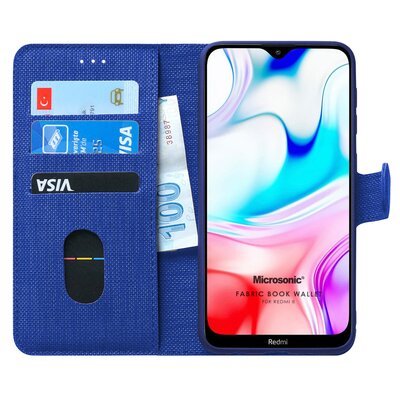 Microsonic Xiaomi Redmi 8 Kılıf Fabric Book Wallet Lacivert