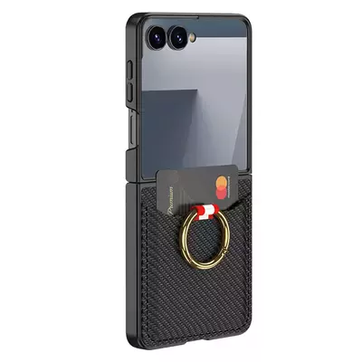 Microsonic Samsung Galaxy Z Flip 7 Kılıf LuxRing Wallet Carbon Siyah
