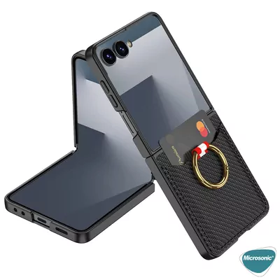 Microsonic Samsung Galaxy Z Flip 7 Kılıf LuxRing Wallet Carbon Siyah