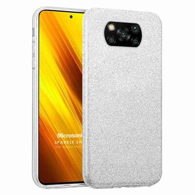 Microsonic Xiaomi Poco X3 NFC Kılıf Sparkle Shiny Gümüş