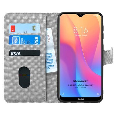 Microsonic Xiaomi Redmi 8A Kılıf Fabric Book Wallet Gri