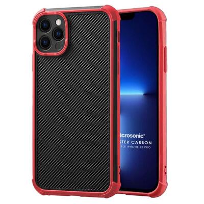 Microsonic Apple iPhone 13 Pro Max Kılıf Chester Carbon Kırmızı