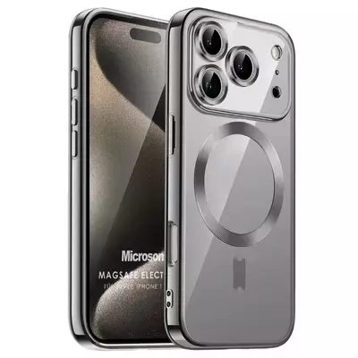 Microsonic Apple iPhone 17 Pro Kılıf MagSafe Luxury Electroplate Koyu Gri