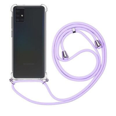 Microsonic Samsung Galaxy A71 Kılıf Neck Lanyard Lila