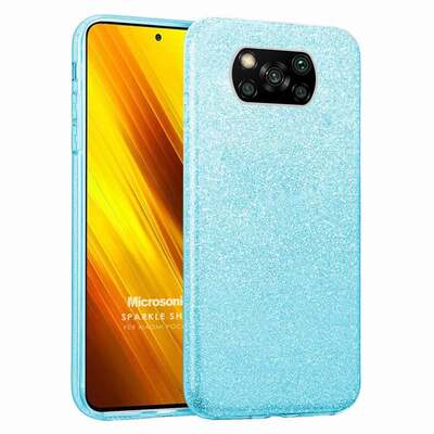 Microsonic Xiaomi Poco X3 Pro Kılıf Sparkle Shiny Mavi