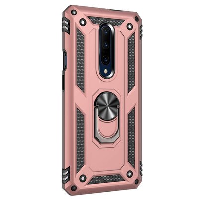 Microsonic OnePlus 7 Pro Kılıf Military Ring Holder Rose Gold