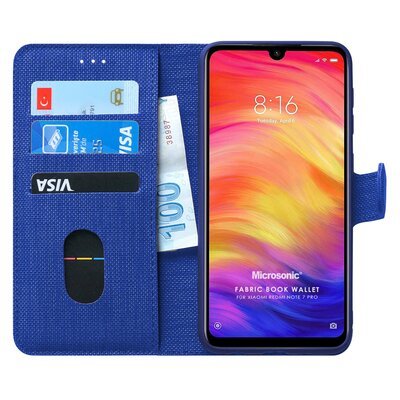 Microsonic Xiaomi Redmi Note 7 Pro Kılıf Fabric Book Wallet Lacivert