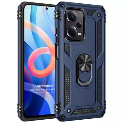 Microsonic Xiaomi Redmi Note 12 Pro+ 5G Kılıf Military Ring Holder Lacivert