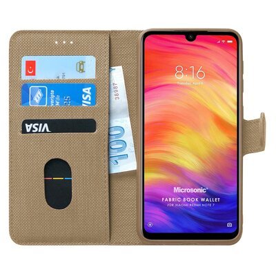 Microsonic Xiaomi Redmi Note 7 Kılıf Fabric Book Wallet Gold