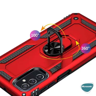 Microsonic Samsung Galaxy M13 Kılıf Military Ring Holder Siyah