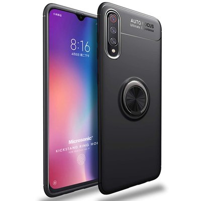 Microsonic Xiaomi Mi 9 Kılıf Kickstand Ring Holder Siyah