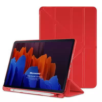 Microsonic Samsung Galaxy Tab S9 Plus X810 Kılıf Origami Pencil Kırmızı