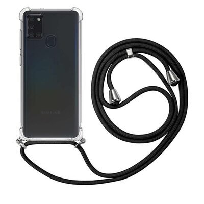 Microsonic Samsung Galaxy A21s Kılıf Neck Lanyard Siyah