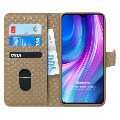 Microsonic Xiaomi Redmi Note 8 Pro Kılıf Fabric Book Wallet Gold