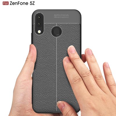 Microsonic Asus Zenfone 5Z ZS620KL Kılıf Deri Dokulu Silikon Siyah